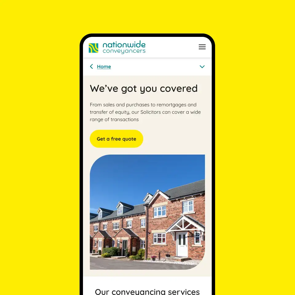 Nationwide Conveyancers website on a mobile phone