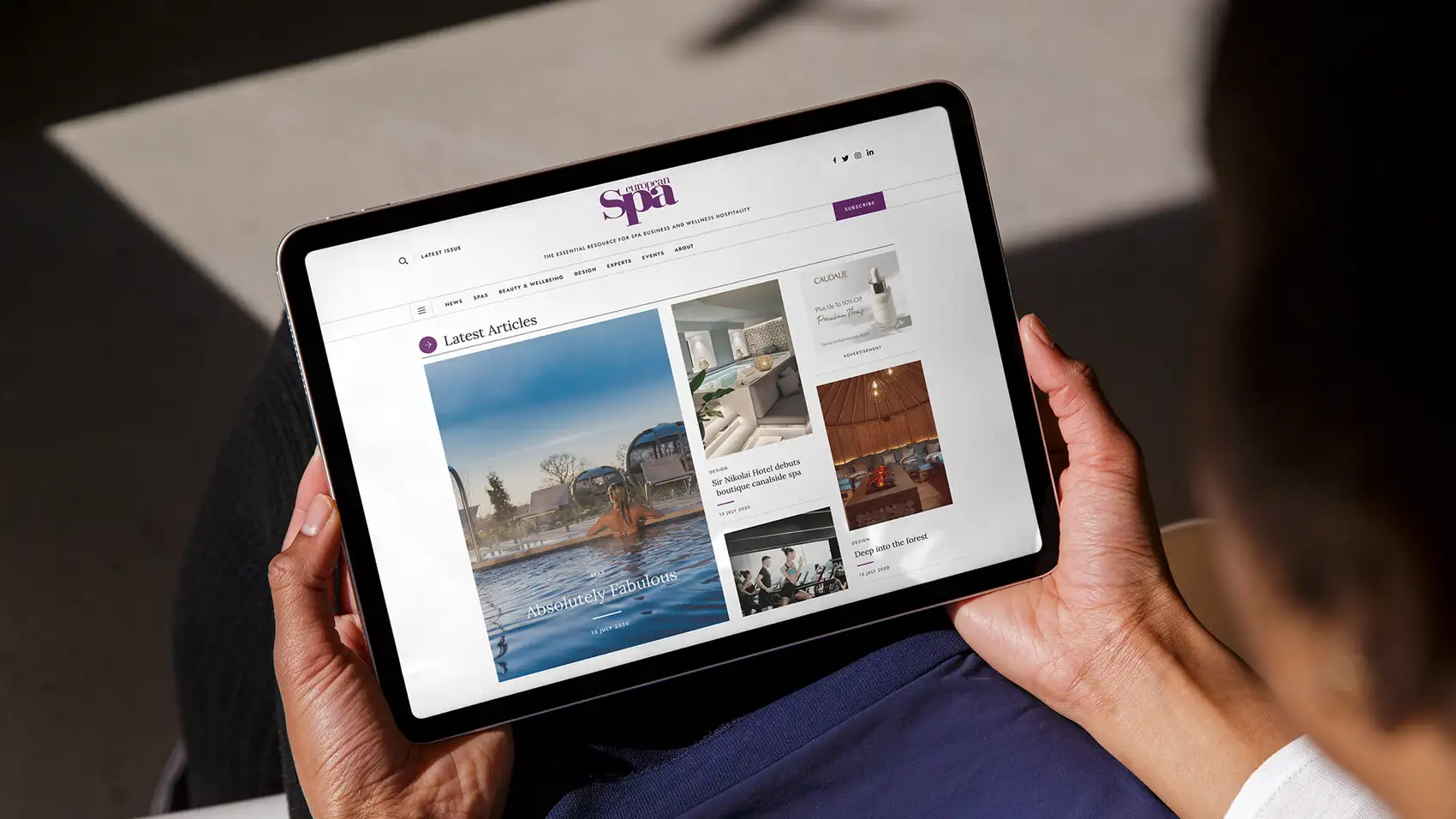 European Spa Magazine website on a tablet computer